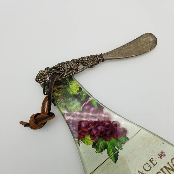 Glass Wine Bottle & Knife Serving Board Grapes Ornate Orchard Cheese Cutting - Picture 2 of 4